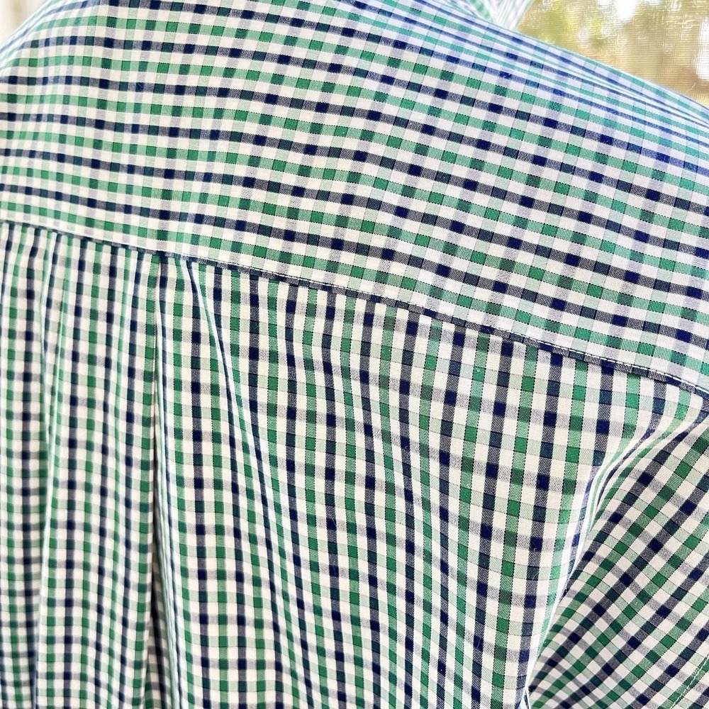 Upcycled Re-worked Brooks Bros Green Navy Micro Check Ruffle Collar Crop Shirt M - Picture 6 of 11